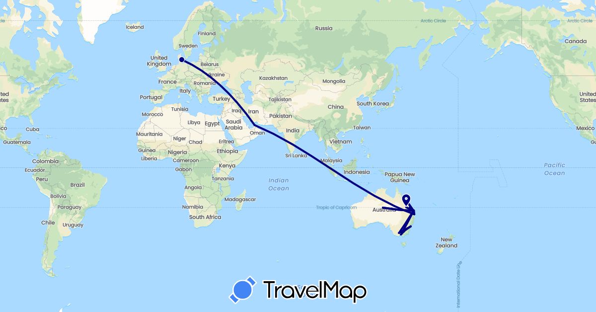 TravelMap itinerary: driving in United Arab Emirates, Australia, Denmark (Asia, Europe, Oceania)